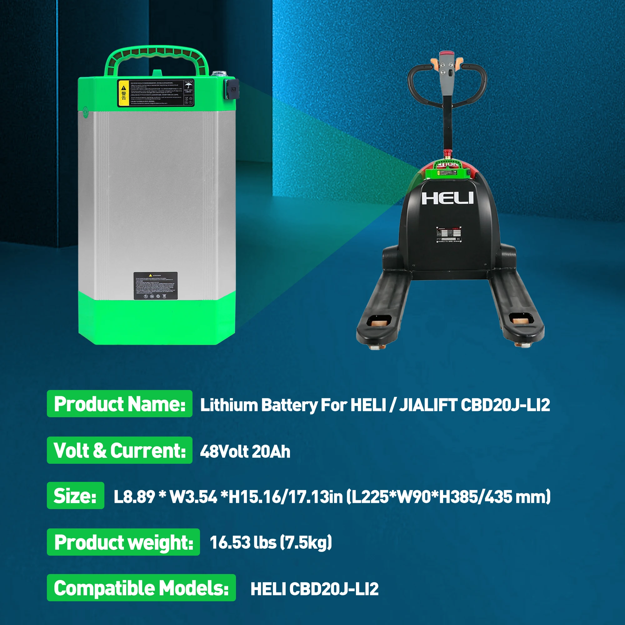

48V 20Ah HELI LiFePO4 Lithium Battery for HELI Electric Pallet Jack CBD20J-LI2