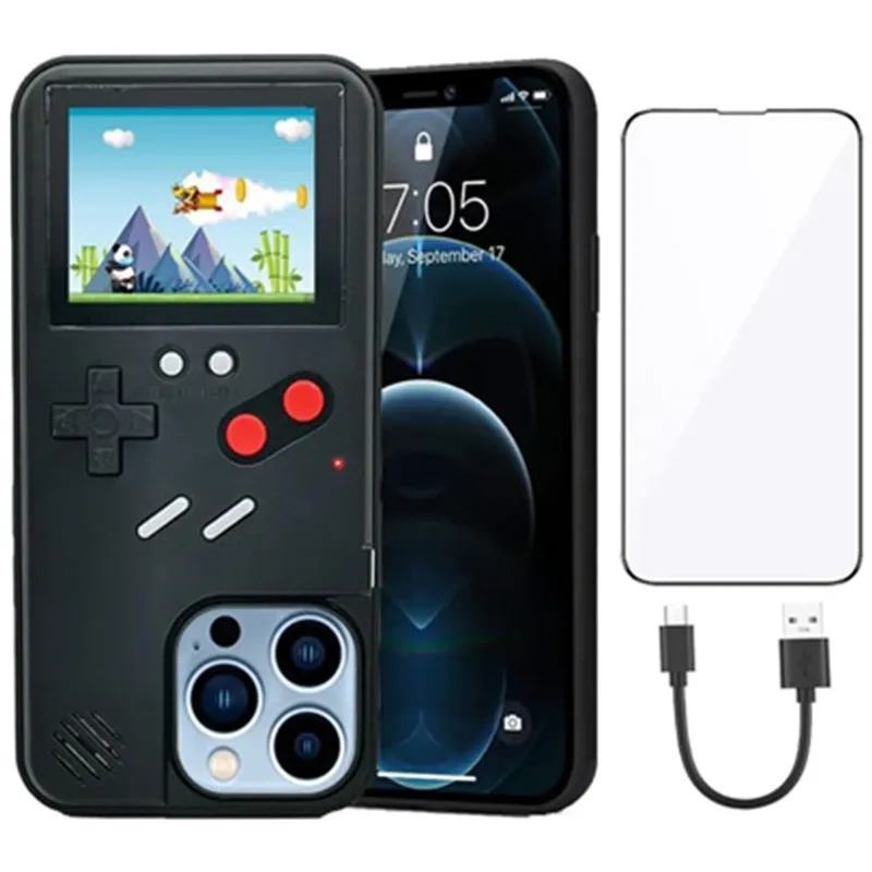 Etui na telefon 2 w 1 Gameboy 36 Games do iPhone 13 14 15 Pro Max 12 Mini 11 XR X XS 8 7 Plus 15Pro i15 Game Boy Shockproof Cover