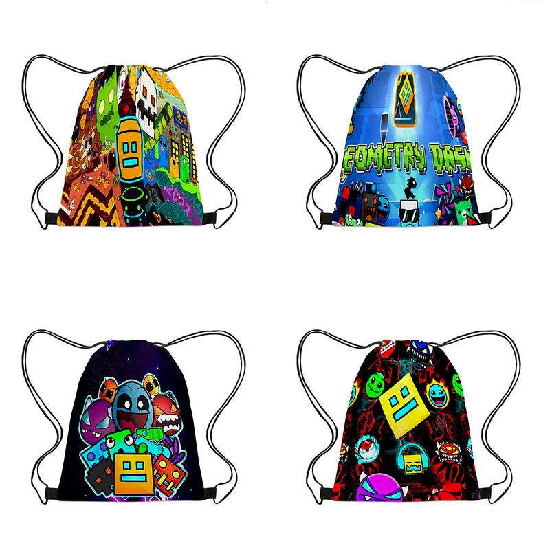 

Anime Angry Geometry Dash Cosplay Drawstring Backpack Cartoon Sports Gym Bag for Women Men Kawaii Shopping Sackpack Gift Toy