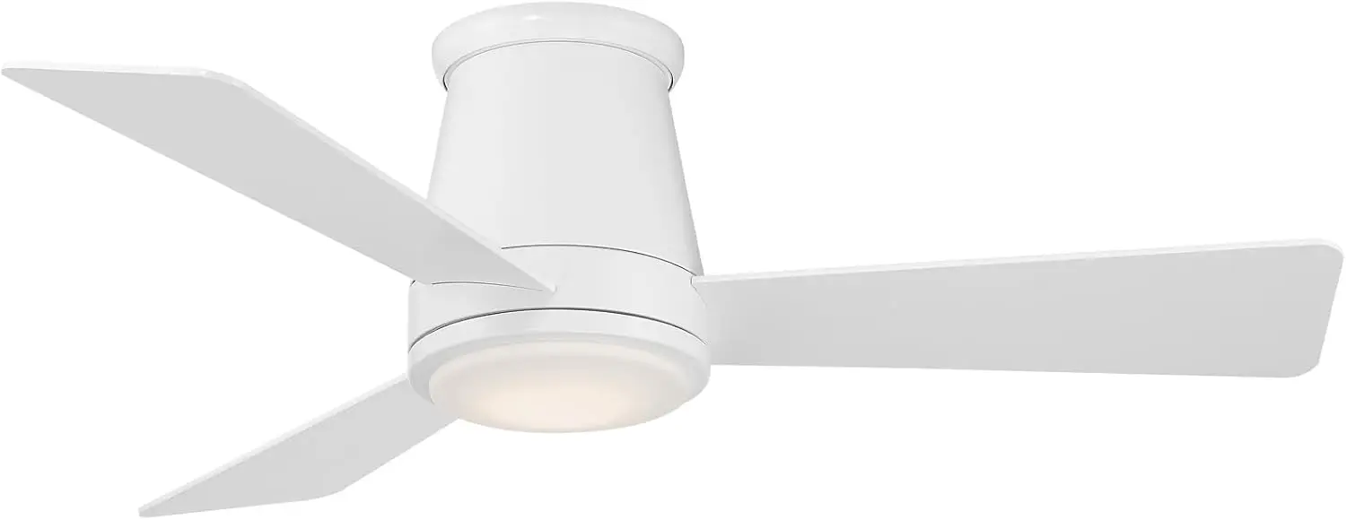 and Outdoor 3-Blade Flush Mount Smart Home Ceiling Fan 44in Matte White with 3000K LED Light Kit and R