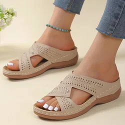 Sandals Women  Summer Shoes Women Elegant Low Heels Sandals Summer Slippers Zapatos Mujer Wedge Heeled Sandals Female 2024