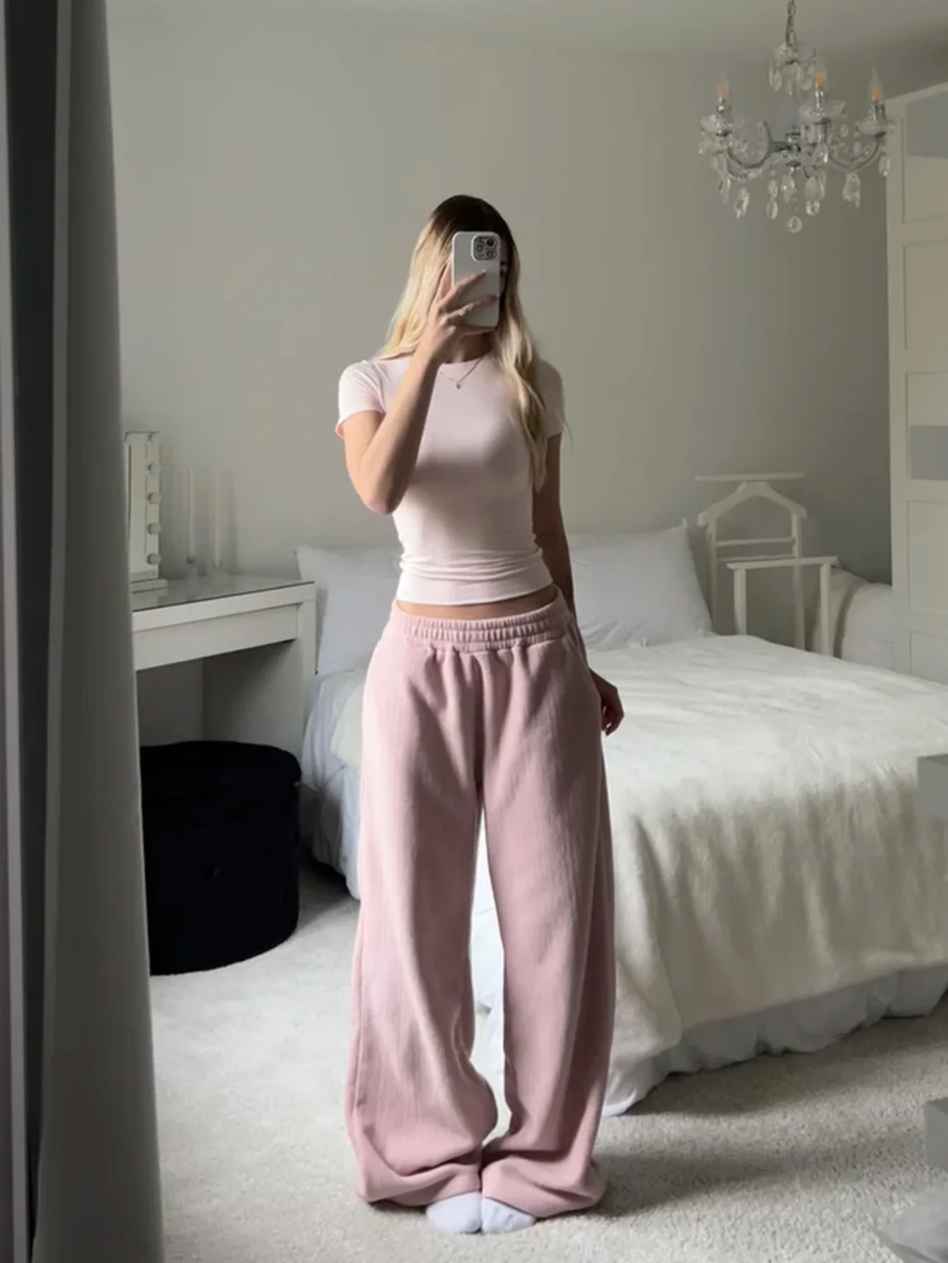 Women's Fall Winter Casual Wide Leg Pants, Comfortable Loose Fit Home Wear, Simple Solid Color Daily Clothing