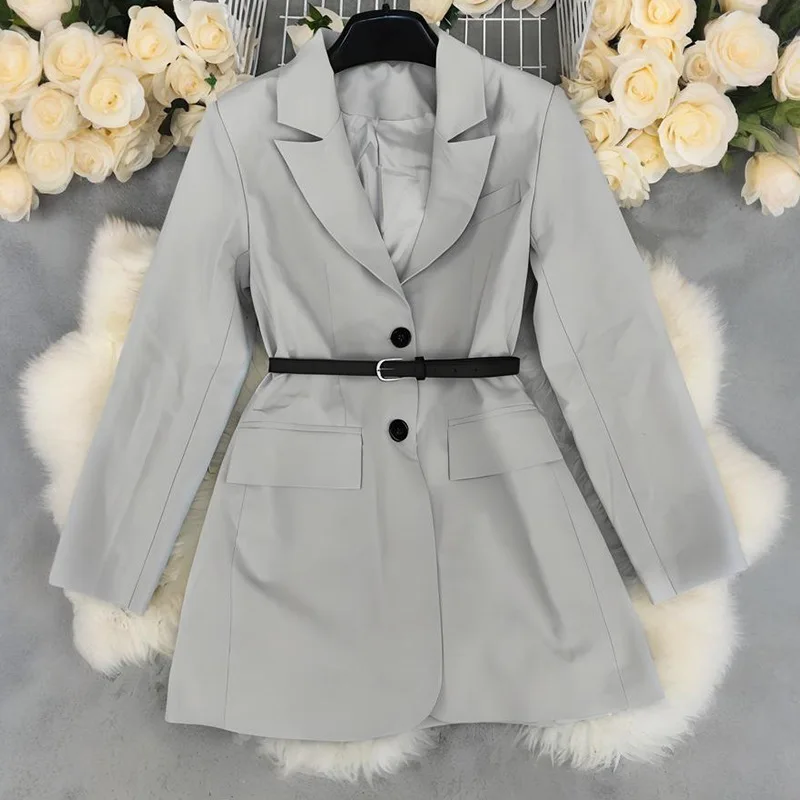 Blazer Coat Women Mid Length Coats Turn Down Collar Jackets Vintage Y2k Streetwear Work Casual Elegant Splice Jacket 2026 Spring