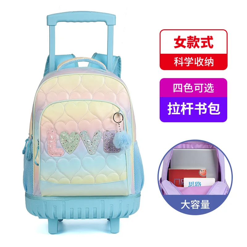 

Rolling School Bag for Kids Large Capacity Girls Backpack Fashion Design Multi Functional Children's Pull Up Bag