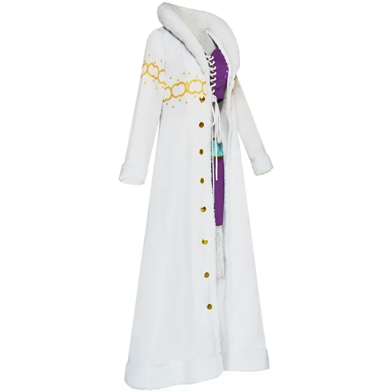 Anime-inspiriertes Nico Robin Kostüm für Damen, lila Kleid, Uniform, langer Pelzkragen, weißer Umhang, Outfit für Halloween-Rollenspiele – Detail 8