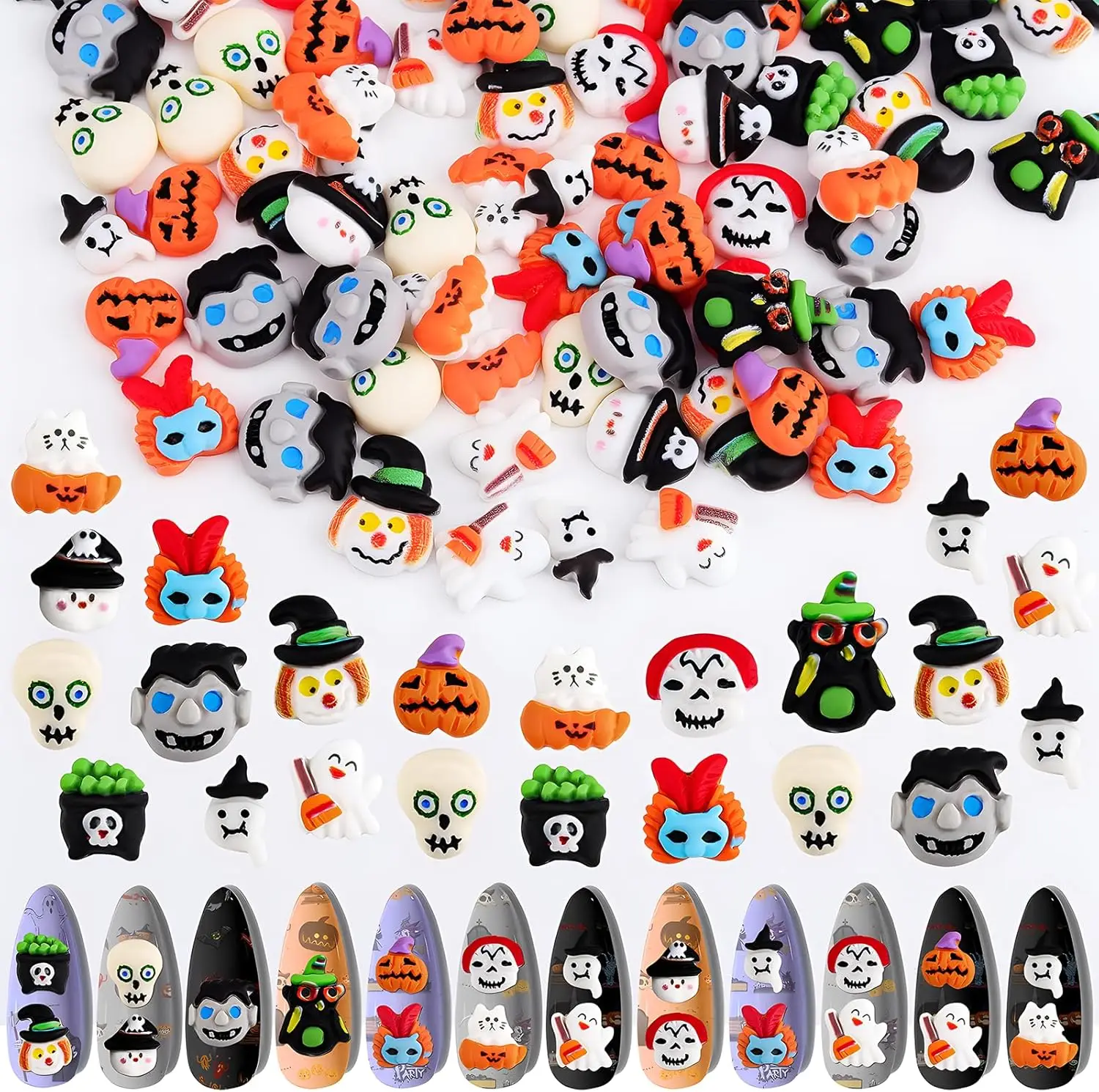 

100 Resin Halloween Nail Decoration Three-Dimensional Pattern Halloween Imp Nail Ornament Imp Pumpkin Resin Accessories