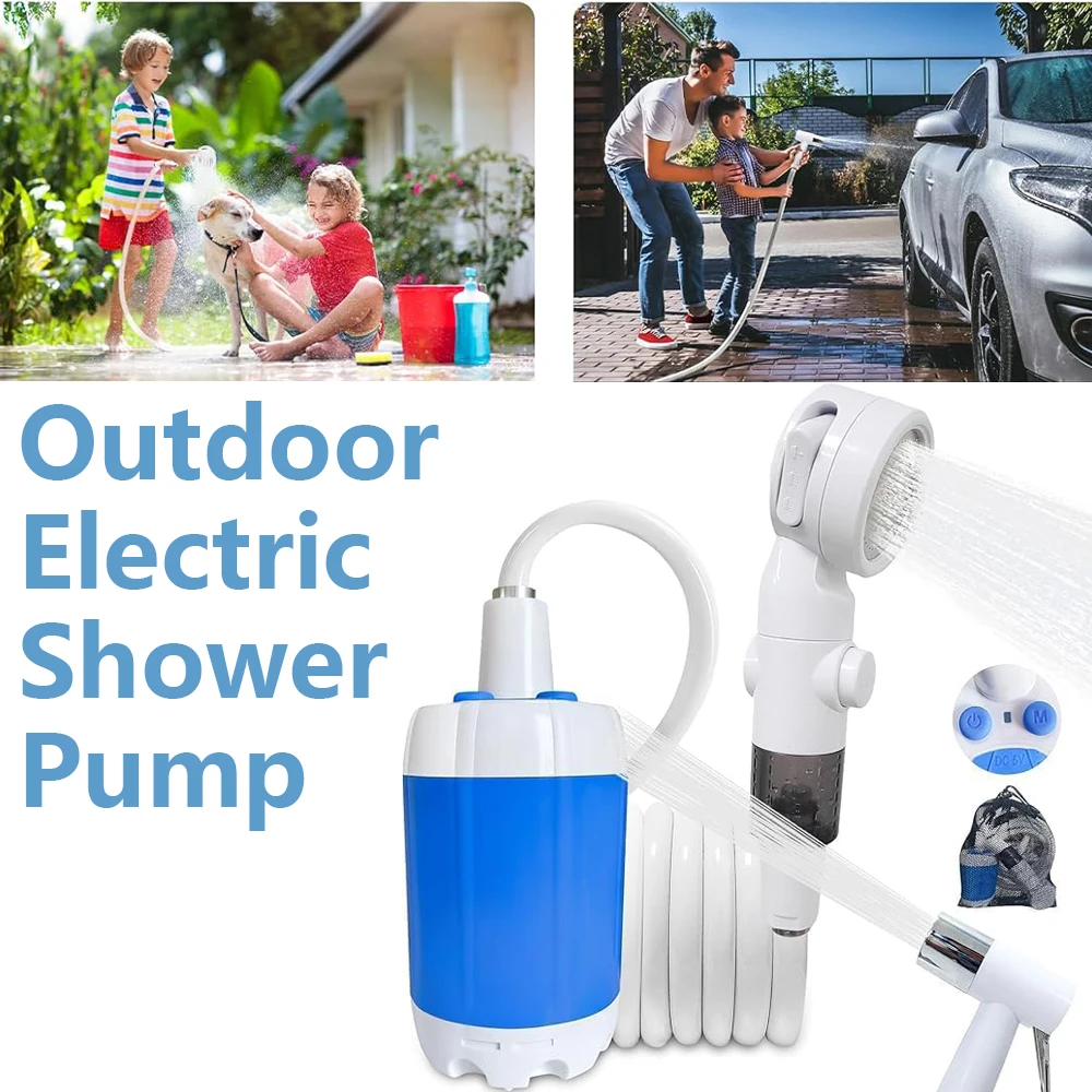 

Portable Electric Shower Pump 2pcs Shower Head Sprayer USB Portable Pet Bath Shower Kit for Camping RV Travel Watering Plants