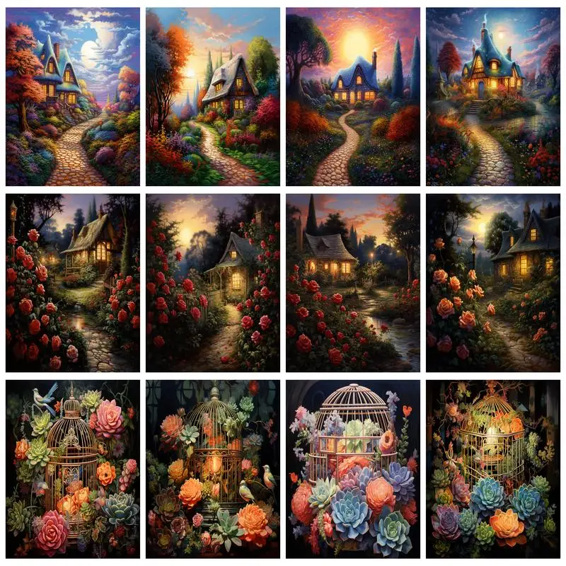 

RUOPOTY Diamond Painting House Full Square/Round Landscape Embroidery Mosaic Set Home Decor Needlework