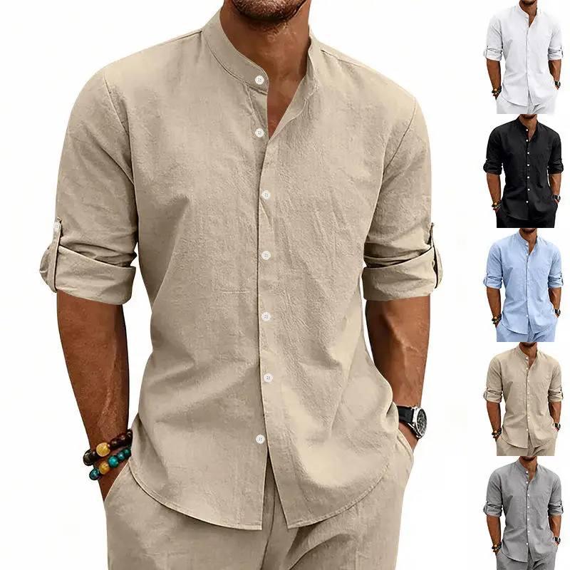 

Loose Fit Long Sleeve Linen Shirt Men's Casual Vacation Commute Button up Collar Spring Autumn Season Unisex Plain Color