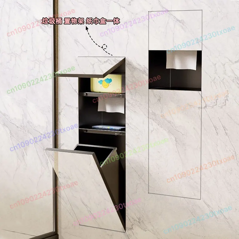 

Stainless Steel Hidden Trash Can Tissue Box Wall Recessed Bathroom Toilet Built-in Metal Cabinet Customizable 304