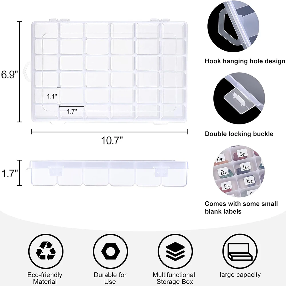 1Pack Bead Storage Organizer Box with 36 Grids and Removable Dividers Plastic Container Tray for Craft Jewelry and Earrings