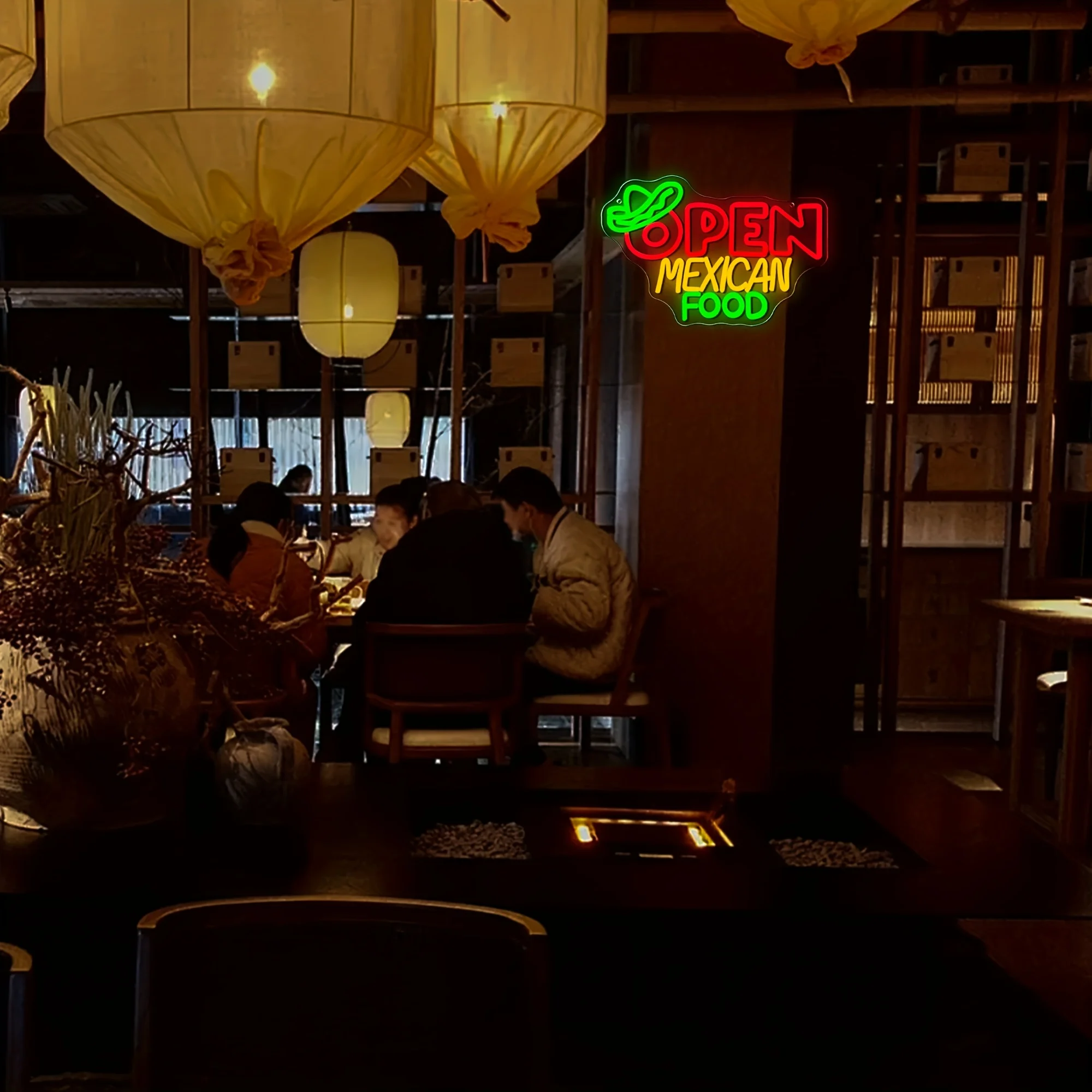 レストラン、タコスパーティー、テーマイベント用のLEDオープンメキシコフードネオンサイン - 装飾的なウェルカムサイン、レストラン照明