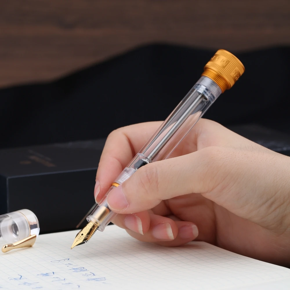 Majohn V1 Vacuum Filling Fountain Pen EF/F/M/ Long Knife Nib Transparent Resin Golden/Silver Clip Demonstration Writing Gift Pen