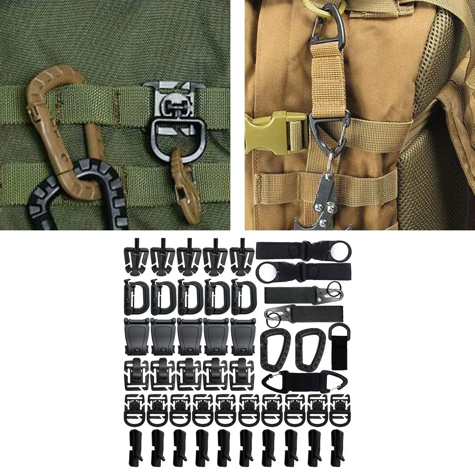 34 PCS Molle Attachments Set Gear Clip for Webbing Strap Molle Bag