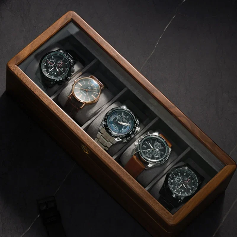 wood Watch Storage Box Transparent Small Display Case Multi grid Organizer Holder Anti static electricity Watches Accessories