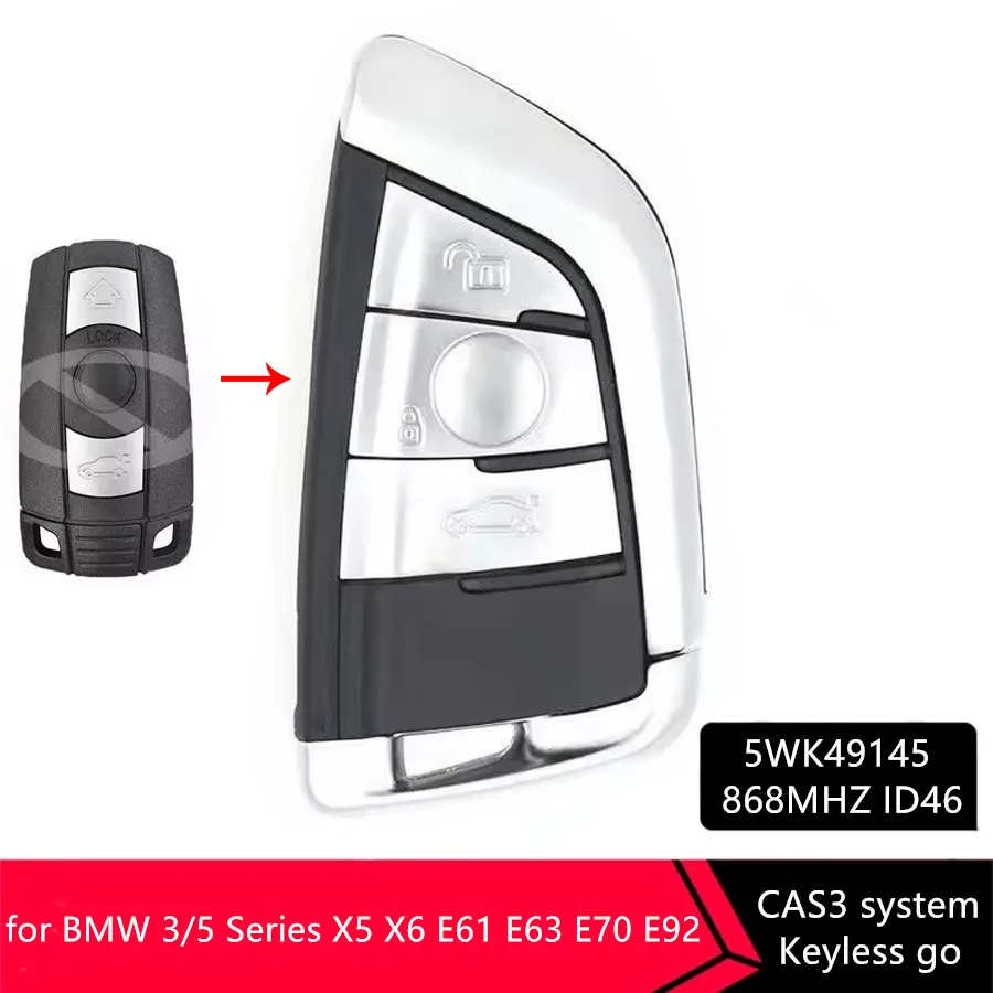 

Запасной ключ KEYECU для бесключевого доступа и дистанционного запуска, 3 кнопки, 315/868 МГц, чип ID46 для BMW CAS3 серий 3/5 E, X5, X6 2006-2011 гг.