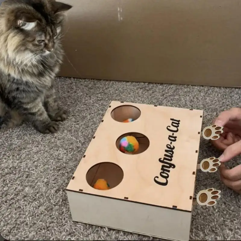 Cat Hunting Box Toy Confuse A Cat Box Wood Cat Hunting Box Puzzle Toy For Enrichment Natural Interactive Play For Kittens Cat