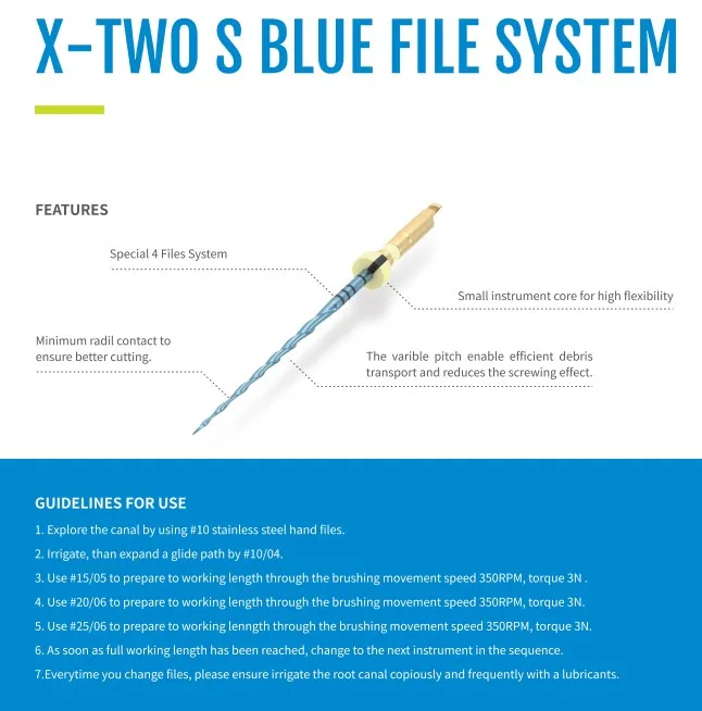 4Pc Endodontic Endo X-TWO S File Dental Rotary NITI Root Canal Files Cross Section Engine Use EASYINSMILE
