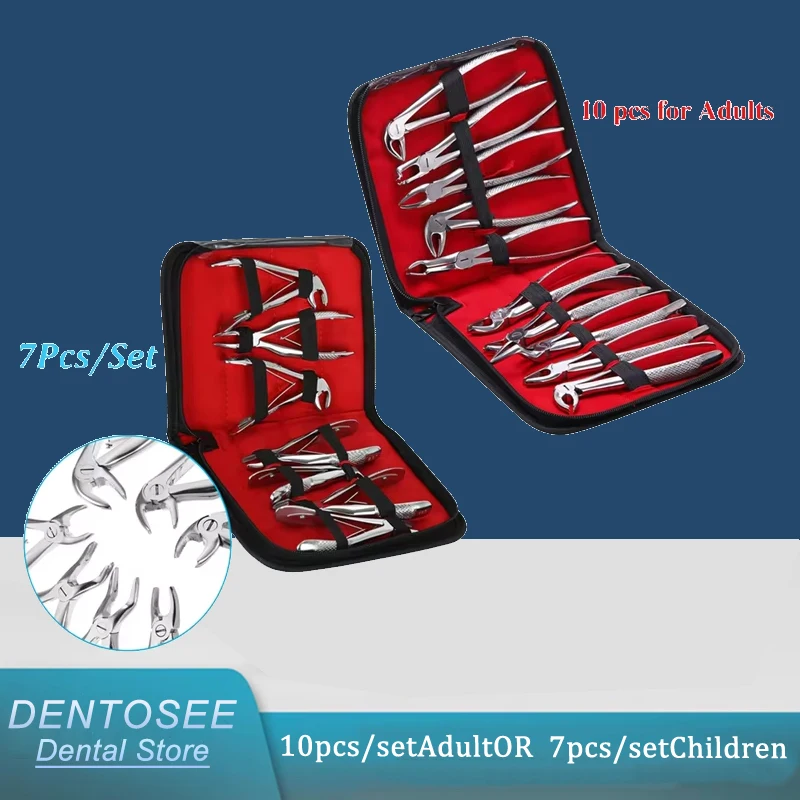 

Professional 10Pcs Adult Dental Extraction Forceps 7Pcs Children Teeth Pliers Kit Stainless Steel Surgical Dentist Tools Set