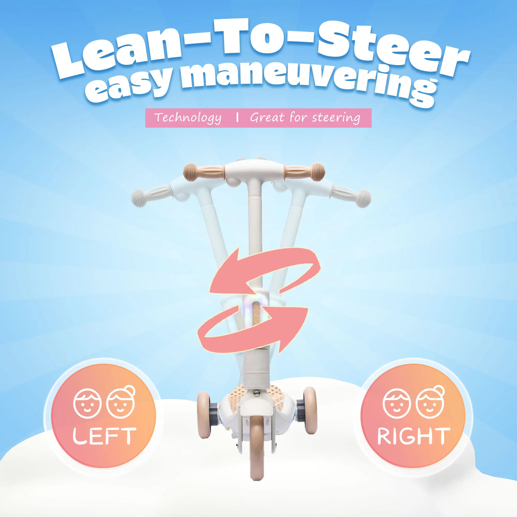 Electric Scooter for Kids Aged 3-6 Years, Ride on Toys, 3 Wheel, 3 mph Max Speed, 8 Miles Range, 66 Lbs Max Load, White