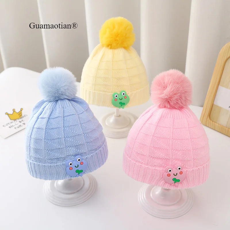 5 Colors Winter Cute Cartoon Frog Newborn Baby Hats Infant Girls Knitted Hat Boys Warm Wool Cap Headwear Accessories 0-8M