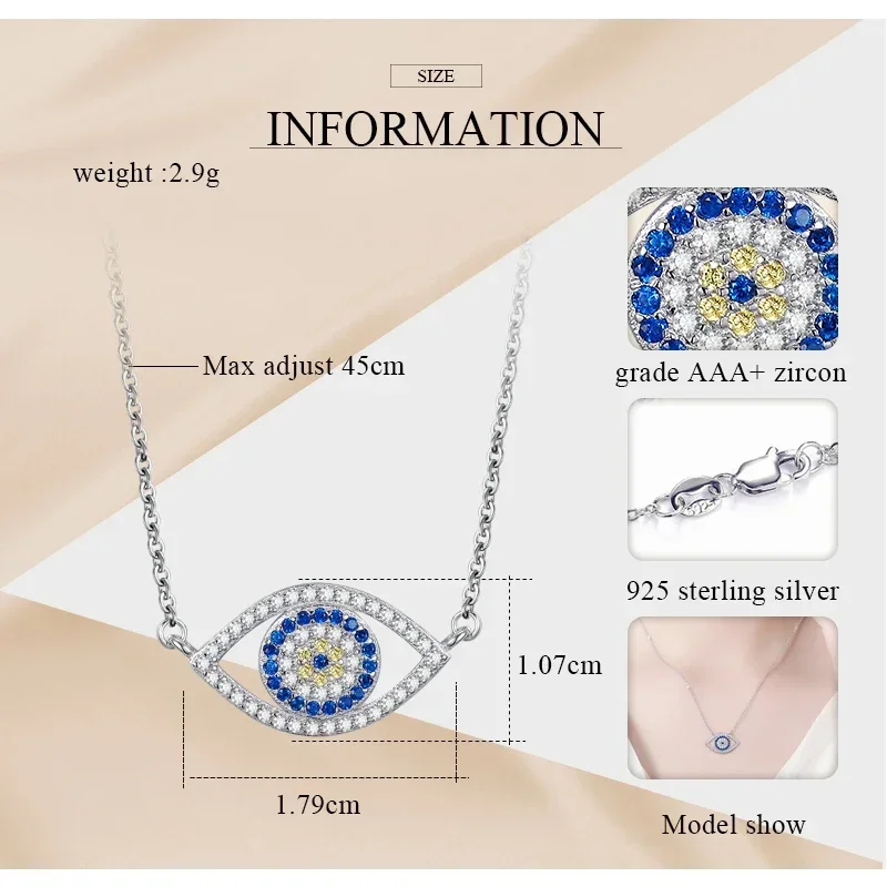 Kaletine autentyczne 925 Sterling Silver naszyjnik oko proroka szczęście niebieskie oczy Punk wisiorek naszyjniki dla kobiet Collares Fine Jewelry — zdjęcie 7