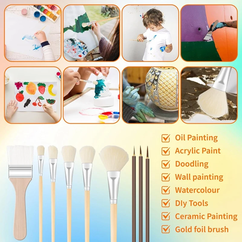 9 PCS Acrylic Paint Brushes Set,Paintbrushes For Acrylic Paint With Detailed Outlines Depicting Brushes