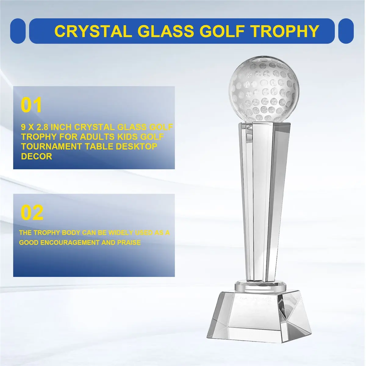 doyou 9 x 2.8 Inch Crystal Glass Golf Trophy for Adults Kids Golf Tournament Table Desktop Decor