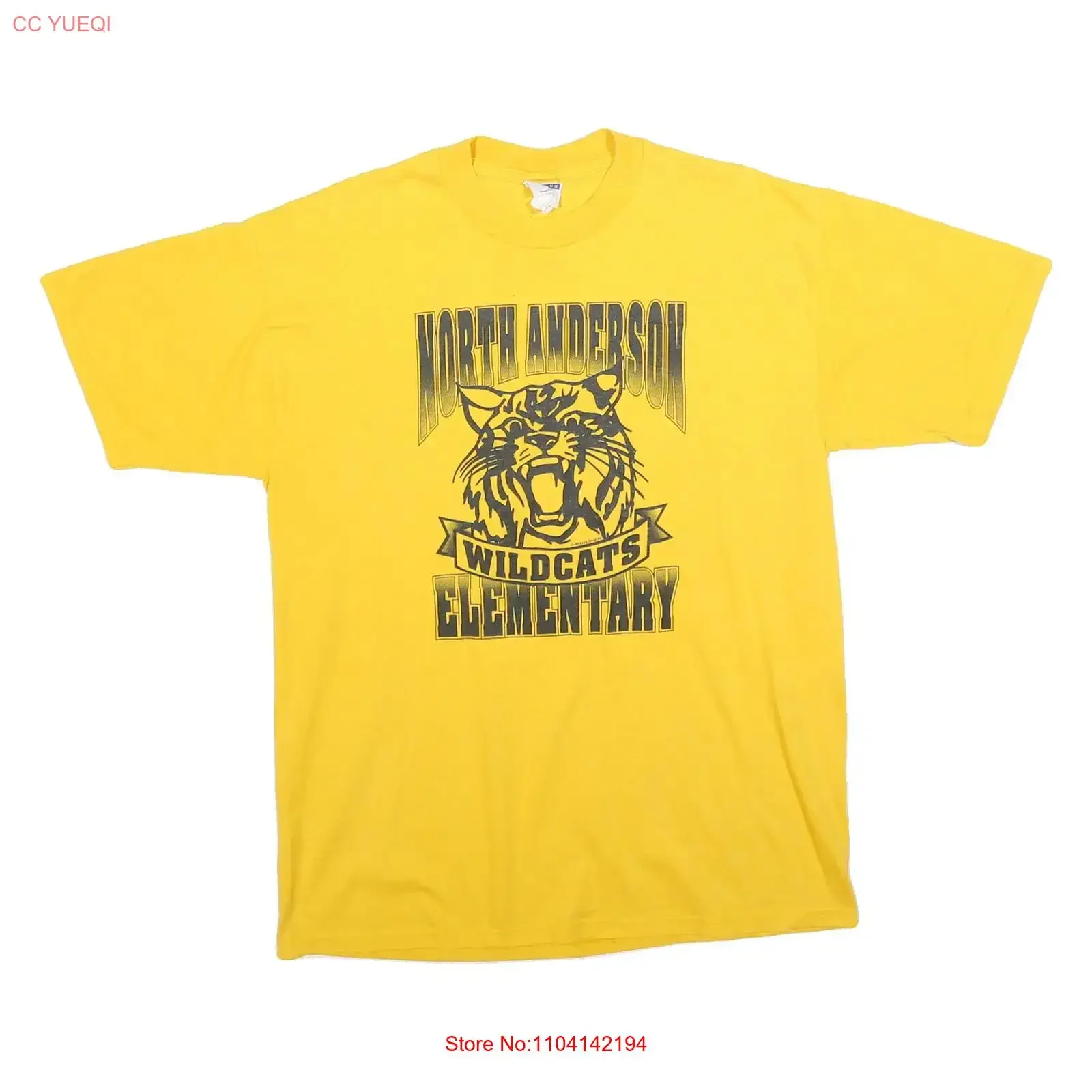 JERZEES Mens Yellow North Anderson Wildcats Elementary T Shirt L Short vintage Washed fashion Top For Everyday Wear Slightly