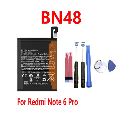 Bateria BN48 Nova de 4000mAh para Xiaomi Redmi Note 6 Pro + Ferramentas Grátis
