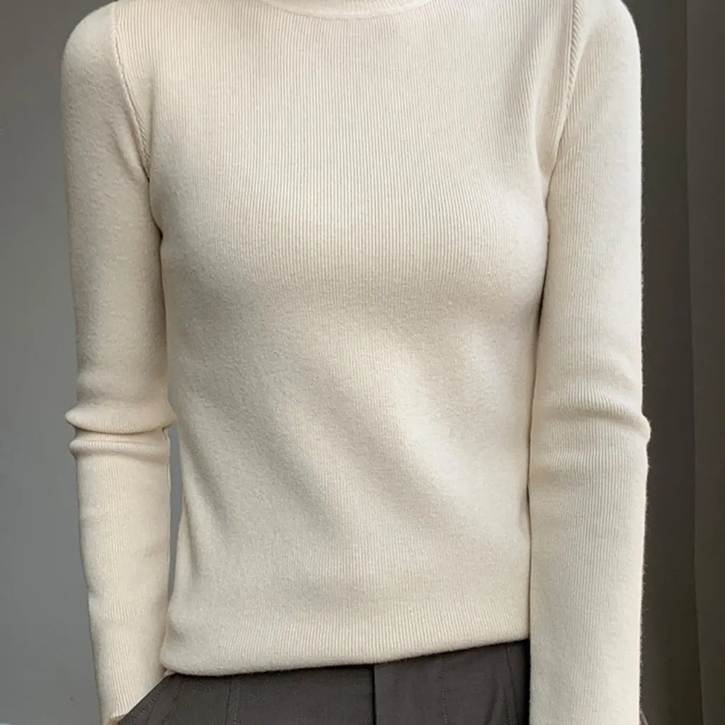 

Women's Autumn Knitwear Half-Turtleneck Lace Sweater Long-Sleeved Slim-Fit Base-Layer Shirt Foreign-Style Inner Top