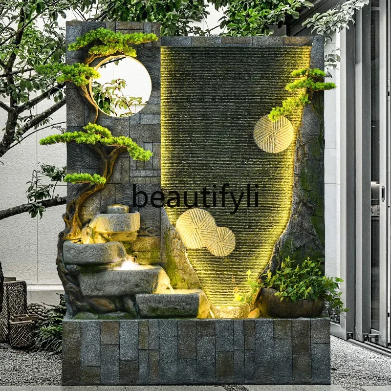 60.Water curtain wall rockery living room landscape circulation water courtyard floor fountain decoration ornament