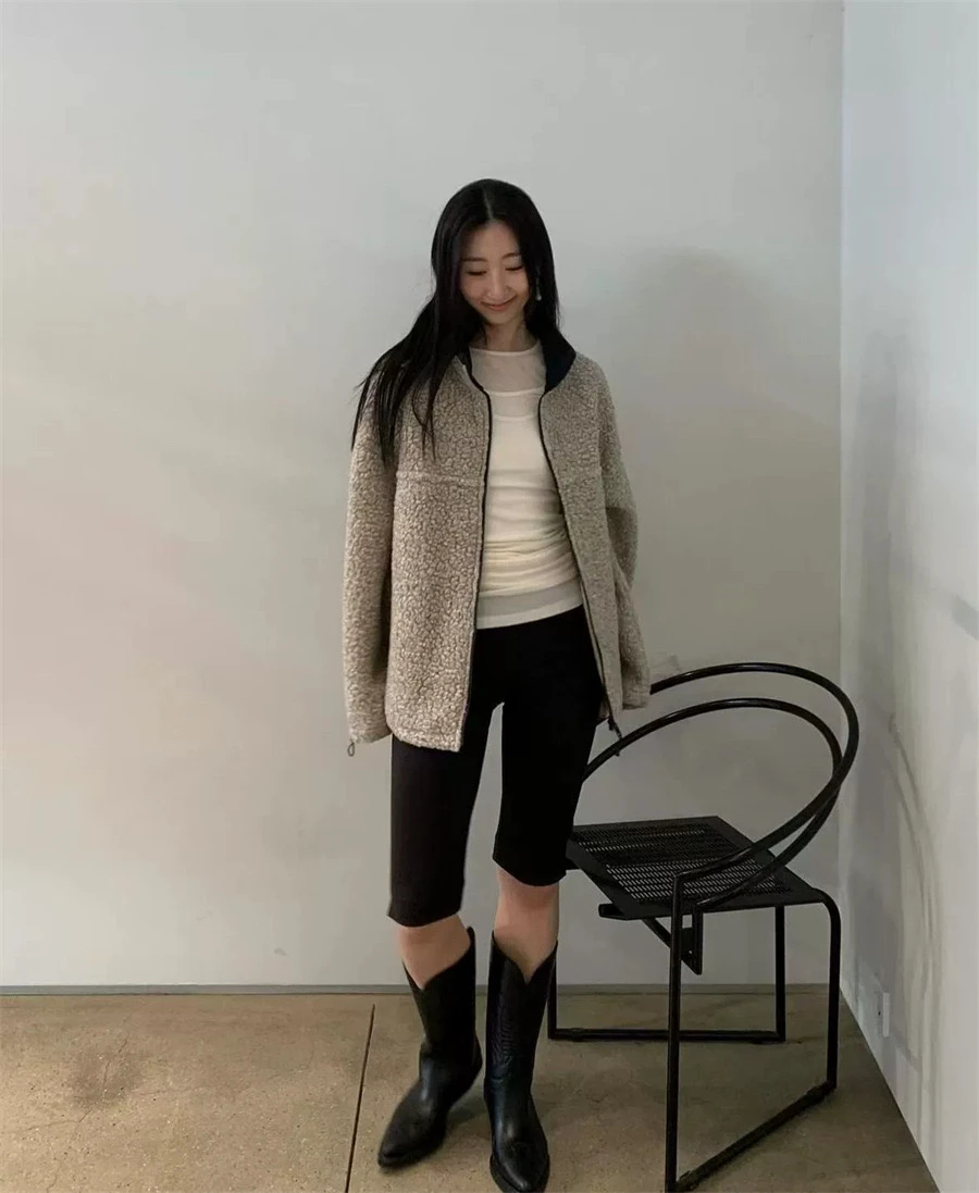 معطف PREON للخريف والشتاء غير رسمي بسحاب وياقة ثابتة من الصوف Fce Jaet Monoha Sle طويل Sve مناسب للتنقل #1