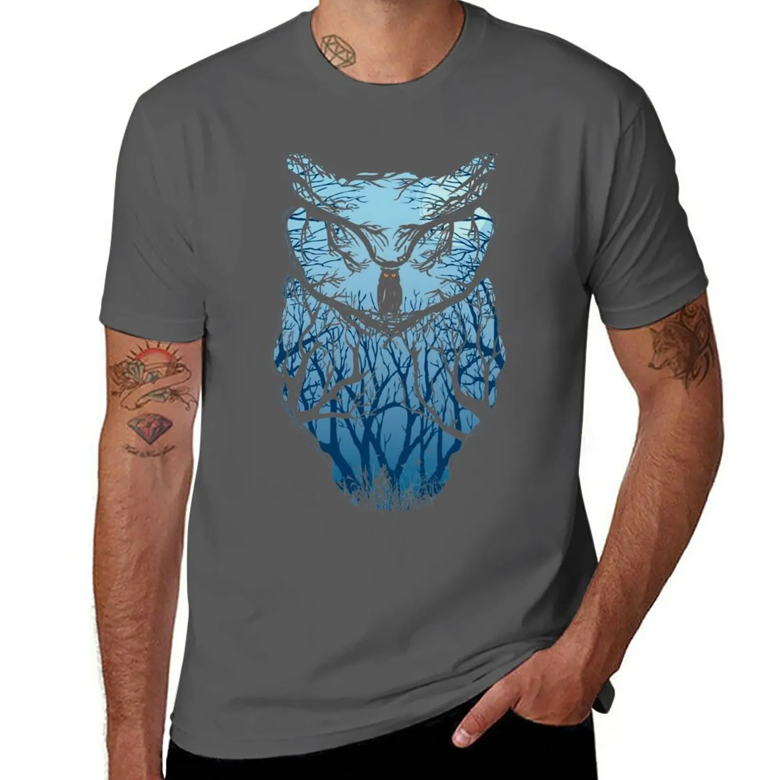 New Rising owl T-Shirt Short sleeve t-shirts man boys animal print shirt funny t shirts for men