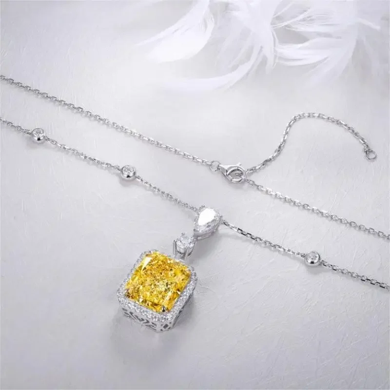 RUIF 2024 New Elegant S925 Silver Wedding Necklace for Women Ice Cut Zirconia Yellow Color New Fashion Jewelry