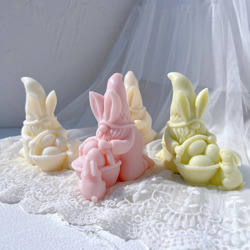 Easter Gnomes Silicone Candle Molds Rabbit Basket Egg Silicone Mold Animal Wax Mould Easter Spring Decor