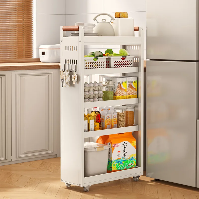 Cm Slim Refrigerator Side Storage Cart Movable To Tier Metal Kitchen Gap Organizer Or Length Adjustable Shelf Positions