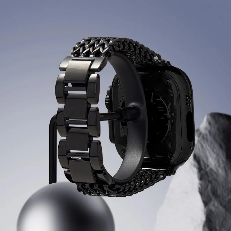 AZMAX Men's Hollow Stainless Steel Bracelet for Apple Watch Series S10 Watch Strap Accessory