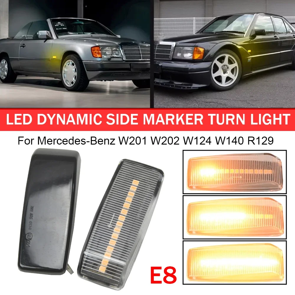 For Mercedes-Benz C E S SL CLASS W201 190 W202 W124 W140 R129 2Pcs LED Dynamic Side Marker Light Blinker Turn Signal Lamps
