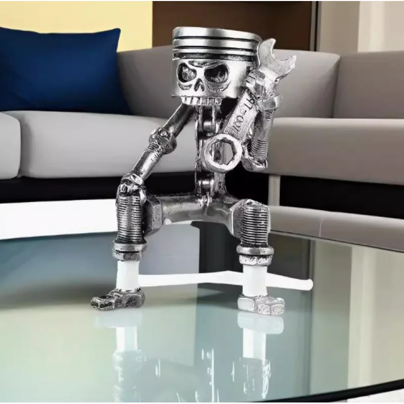 1 pieza de esqueleto mecánico, adorno de resina, llave tallada, decoración de escritorio para el hogar, decoración del hogar, adecuada para entusiastas del coche, diseño de llave de estilo de dibujos animados Retro, decoración de escritorio