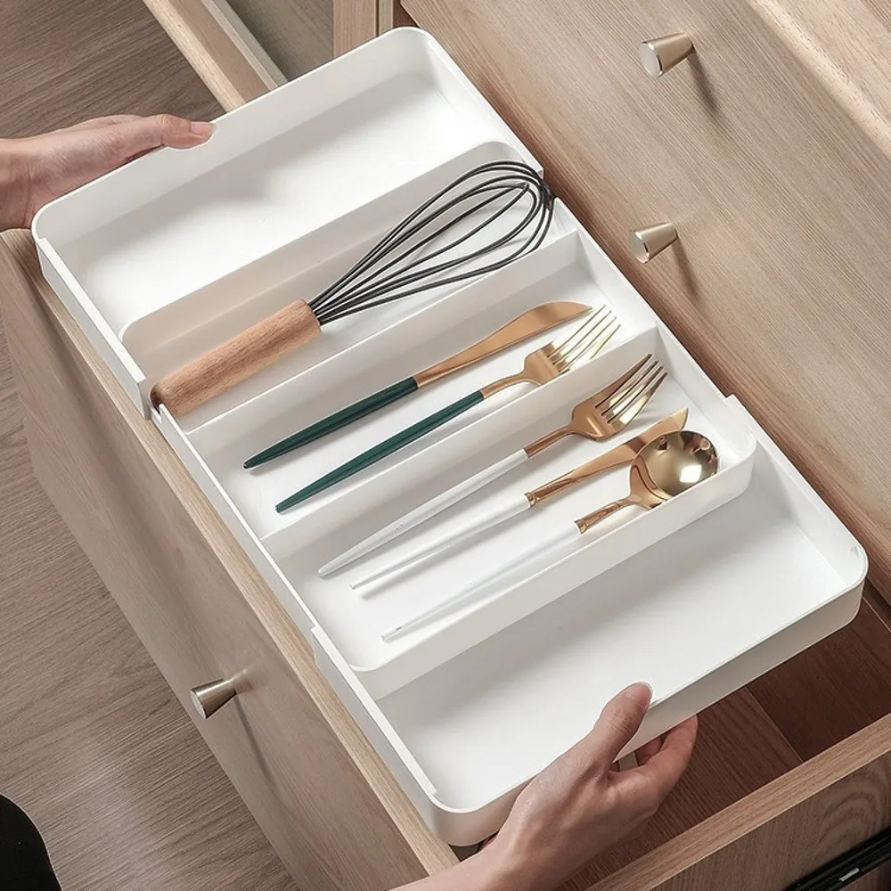 Drawer Divider Organizer, Expandable Utensil Tray for Kitchen, Flatware Cutlery Holder, Adjustable Plastic Storage for Spoons