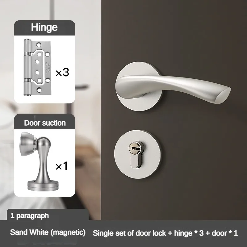 ロック 室内寝室ドアロック 磁気吸引式 静音 ユニバーサルドアハンドル シンプル木製ドアロック シルバー スペースアルミニウムドア
