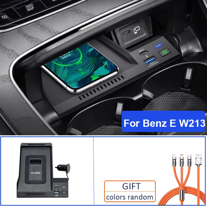 

Car QI Wireless Charger For Mercedes Benz W213 Fast Charging Holder Phone Charging Plate accessories USB A-TYPE C 27W wire