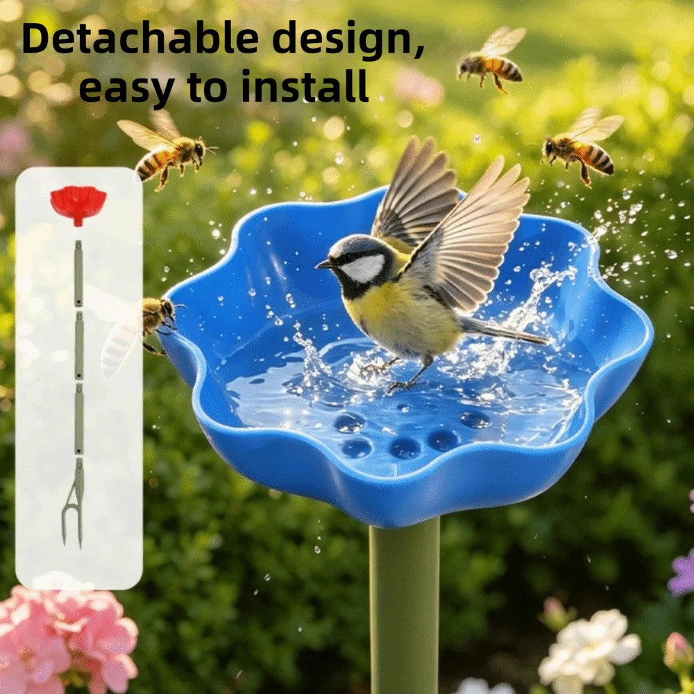 Weather Resistant Flower Shape Garden Birdbath Detachable Plastic Bird Water Feeder Creative Butterfly Drinking Tray Outdoor