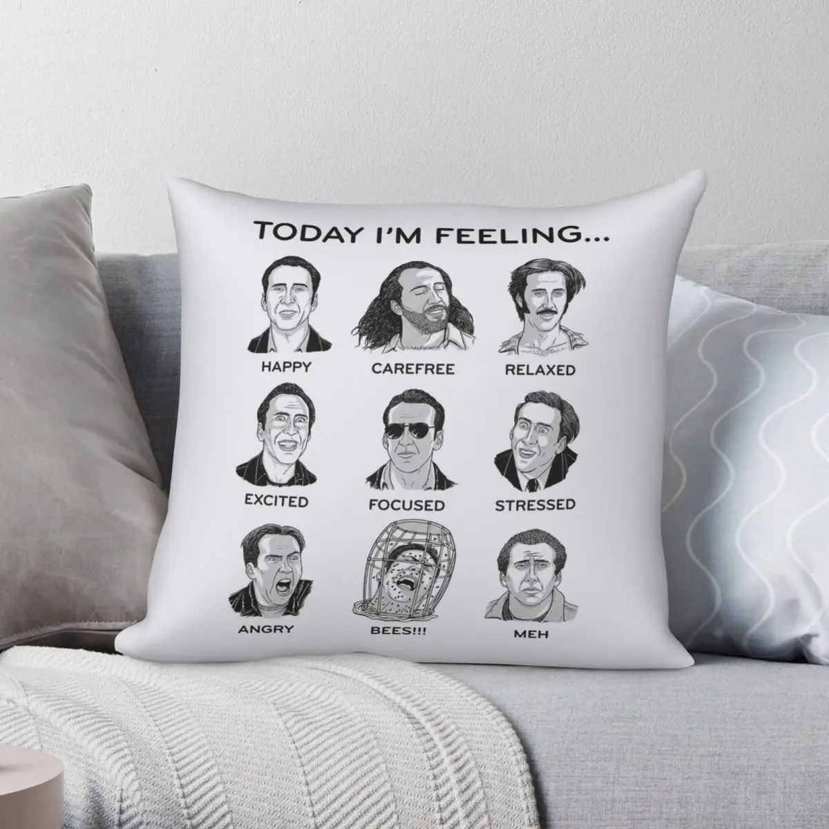 Nicolas Cage Today I'm Feeling Pillowcase Polyester Linen Velvet Creative Zip Decorative Throw Pillow Case Home Cushion Cover