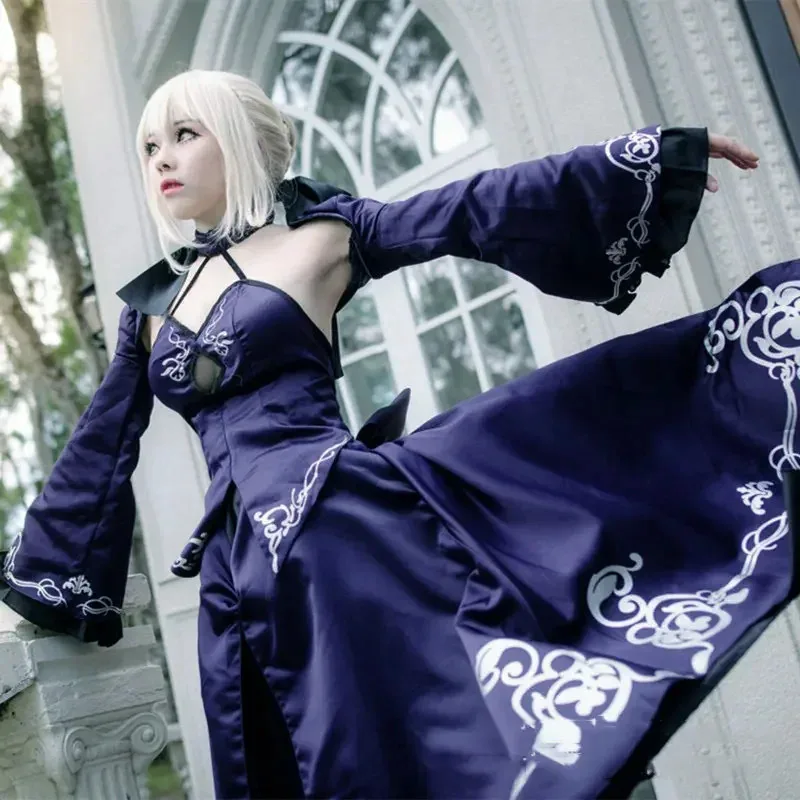 Disfraz de Stay Night Saber Alter Arturia Pendragon para mujer, disfraz de Anime FGO Zero Fate, vestido gótico de novia negra de Lolita NM261