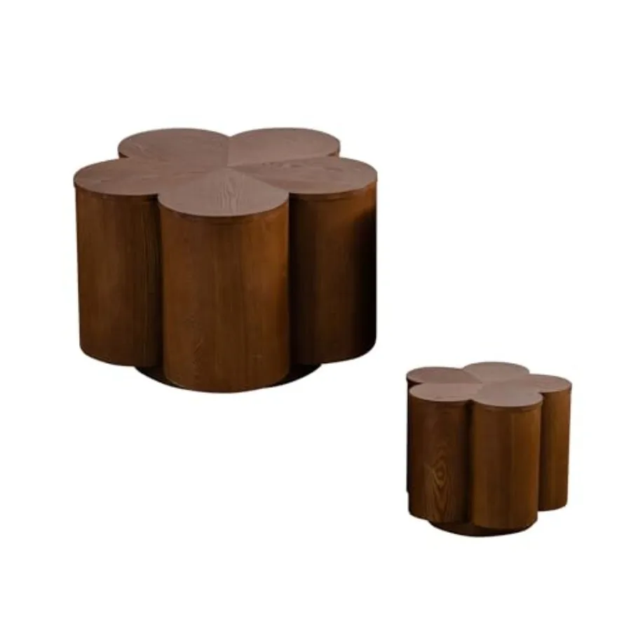

Modern Nesting Coffee Tables Woody Grooved Tea Table Space Saving Center End Side Tables for Living Room Apartment Office Libra