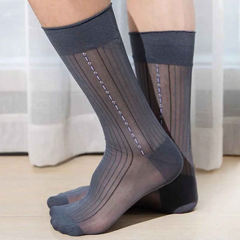 10 Pairs Summer Man Short Socks Nylon Silk Thin Cool Striped Business Loose Breathable Party Dress Work Simple Socks Endurable