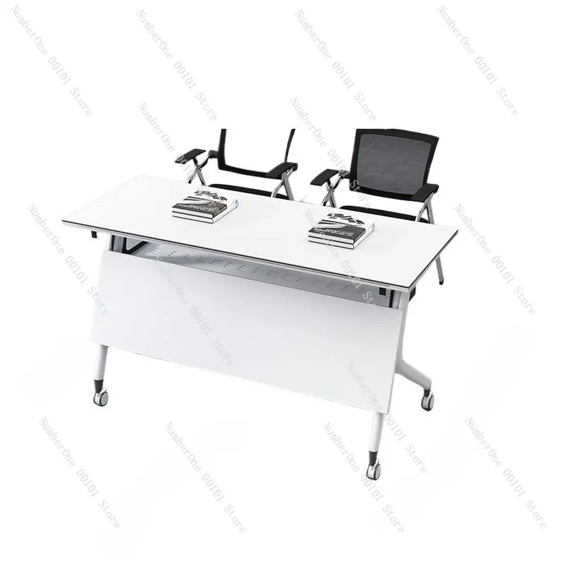 Portable Folding Training Table Mobile Conference Desk Rectangular Seminar Classroom Meeting Office Workstation Multi Function