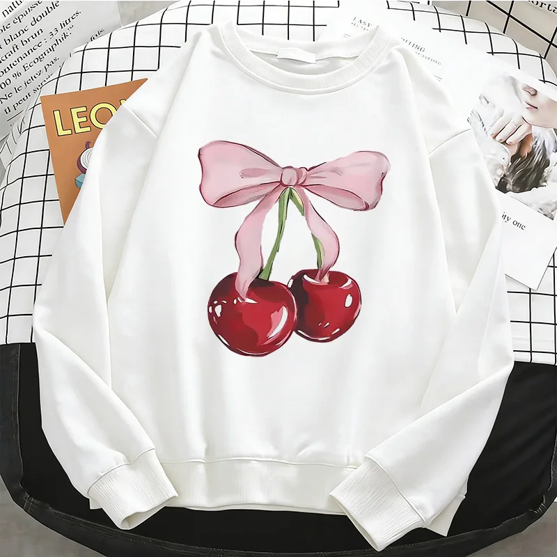 

Y2k Cherry Womens Solid Hoodies Basic Warm Fleece Sweatshirt Soft Breathable O-Neck Pullover Casual Female Clothes